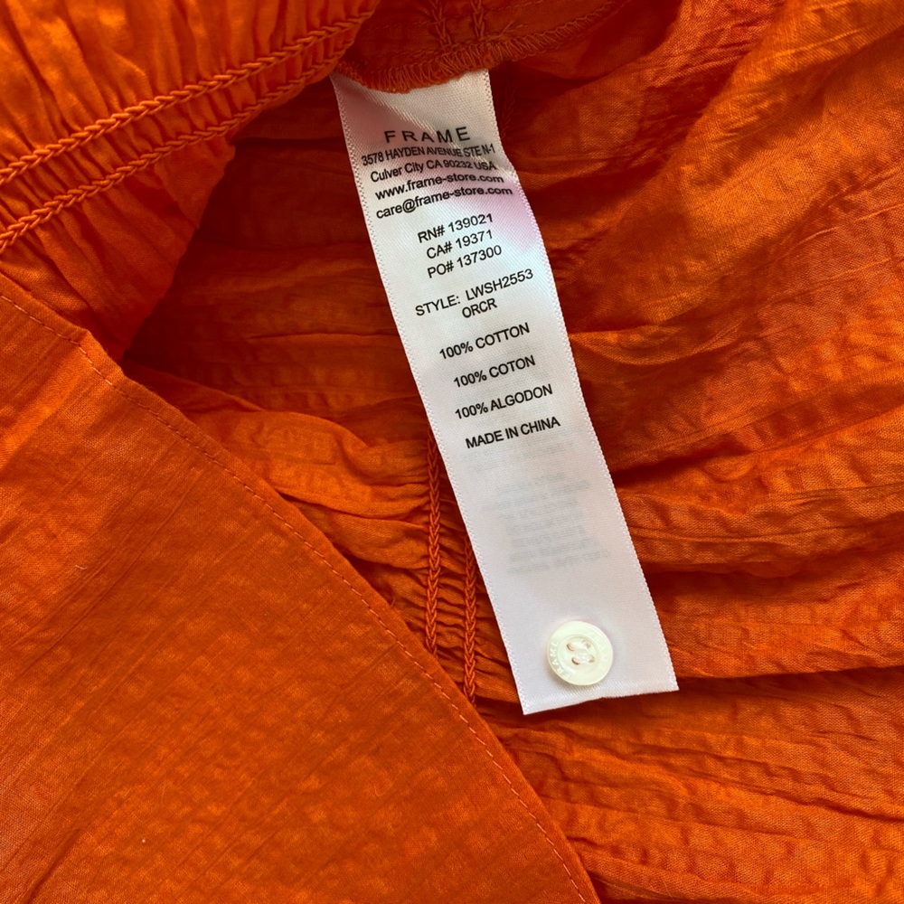 Frame Button Down Orange Crush Ruched Top - Picture 13 of 16